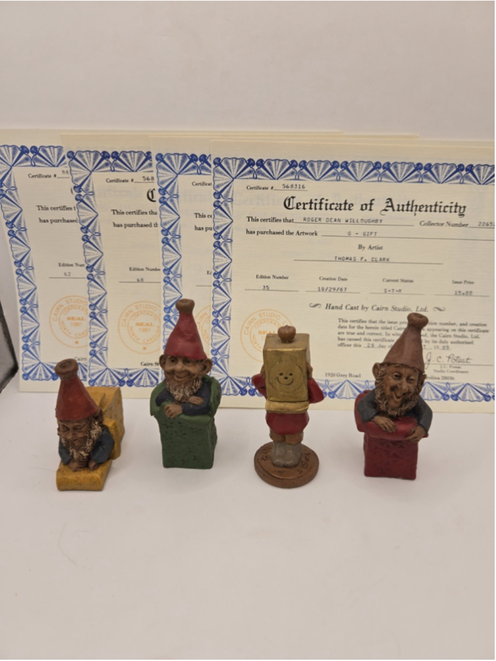 Vintage Tom Clark Lot Of 4 "Gift" Christmas Gnome Figurines W/ COAs 1 Signed